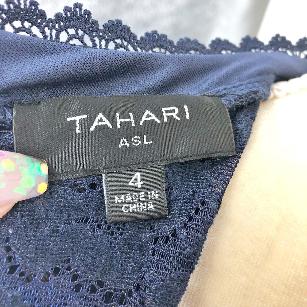 Tahari ASL Womens Chenile Lace Dress SIZE 4 Blue Long Sleeve Mock Neck NWT - Picture 9 of 13
